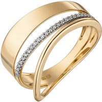 SIGO Damen Ring breit mehrreihig 585 Gold Gelbgold 24 Diamanten Brillanten Goldring von SIGO