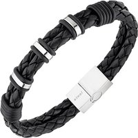 SIGO Herren Armband 2-reihig Leder schwarz mit Edelstahl 21 cm Herrenarmband von SIGO