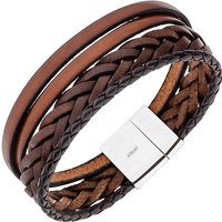 SIGO Herren Armband 4-reihig Leder braun geflochten mit Edelstahl 21 cm Herrenarmband von SIGO