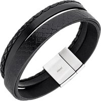 SIGO Herren Armband 4-reihig Leder schwarz geflochten Edelstahl 21 cm Herrenarmband von SIGO