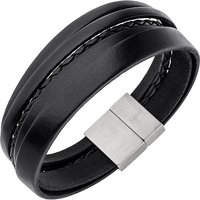 SIGO Herren Armband 5-reihig Leder schwarz geflochten Edelstahl 21 cm Herrenarmband von SIGO