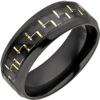 SIGO Herren Ring Edelstahl schwarz beschichtet mit Carbon Einlage goldfarben von SIGO