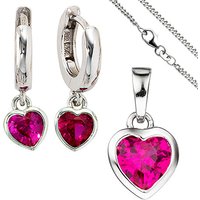 SIGO Kinder Mädchen Schmuck-Set Herz pink rosa 925 Silber Zirkonia mit Kette 38 cm von SIGO