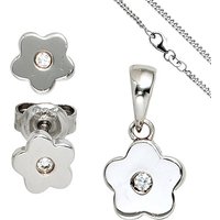 SIGO Kinder Schmuck-Set Blume 925 Silber mit Zirkonia Anhänger Ohrringe Kette 42 cm von SIGO