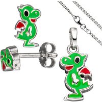 SIGO Kinder Schmuck-Set Kleiner Drache 925 Silber grün lackiert mit Kette 42 cm von SIGO