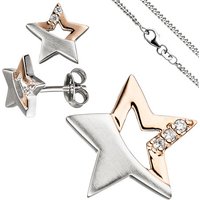 SIGO Kinder Schmuck-Set Stern 925 Silber rosegold vergoldet Zirkonia mit Kette 42 cm von SIGO