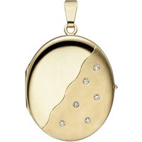 SIGO Medaillon oval 585 Gold Gelbgold mattiert 6 Diamanten Anhänger zum Öffnen von SIGO