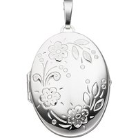 SIGO Medaillon oval Blumen für 2 Fotos 925 Sterling Silber Anhänger zum Öffnen von SIGO