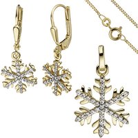 SIGO Schmuck-Set Schneeflocke 333 Gold Gelbgold mit Zirkonia Ohrringe und Kette 45 cm von SIGO