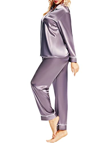 Damen Satin Pyjama-Grau-XL von SIHA
