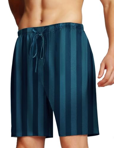 SIHA Herren-Pyjamahose, Satin-Boxershorts mit elastischem Bund, Pyjamahose für Herren, Größe S-4XL, grün gestreift, X-Large SIHA Herren-Pyjamahose, Satin-Boxershorts mit elastischem Bund, Pyjamahose für Herren, Größe S-4XL, grün gestreift, X-Large von SIHA