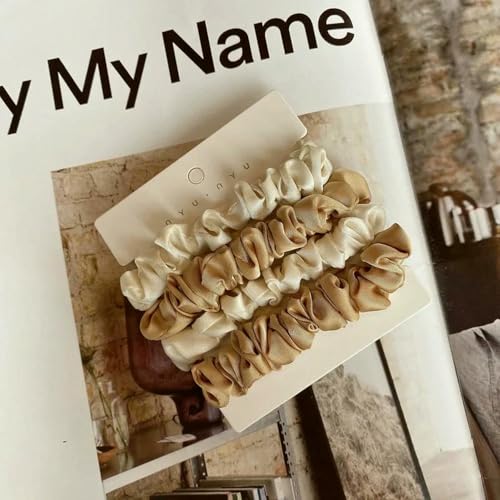 4-teiliges Skinnies-Set mit kleinen Haargummis aus echter Seide Haarschleifen Seile Bänder dünne Haargummis Gummibänder Pferdeschwanzhalter für Frauen und Mädchen von SIHAOYY