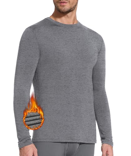 SIHOHAN Thermounterwäsche Herren Winter Innenfleece Thermowäsche Rundhals Langarm Thermohemd Warm Atmungsaktiv Thermo Oberteil Warm Unterwäsche Thermounterhemd für Männer (Dunkelgrau,M) von SIHOHAN