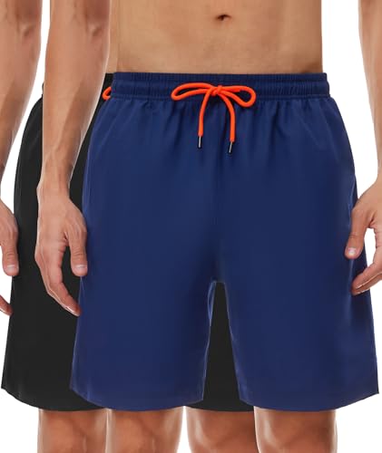 SIHOHAN Badehose für Herren - Schnelltrocknend Badeshorts Männer Atmungsaktiv Schwimmhose wasserdichte Boardshorts mit Meshfutter und Verstellbarem Tunnelzug(Schwarz x Marineblau,M) von SIHOHAN