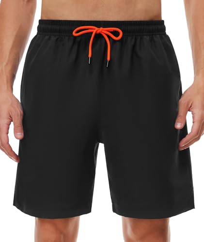 SIHOHAN Badehose für Herren - Schnelltrocknend Badeshorts Männer Atmungsaktiv Schwimmhose wasserdichte Boardshorts mit Meshfutter und Verstellbarem Tunnelzug(Schwarz,L) von SIHOHAN