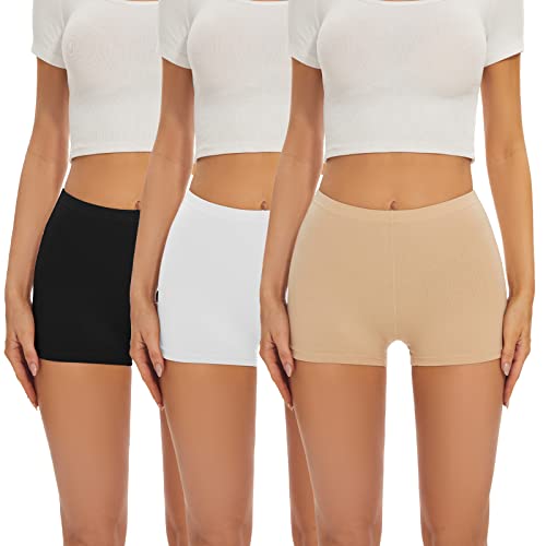 SIHOHAN Damen Baumwolle Boxershorts Radlerhose Damen kurz Panties Unterhosen mit Beinen Hose unter Kleid doppelter Schritt (Schwarz+weiß+beige,2XL) von SIHOHAN