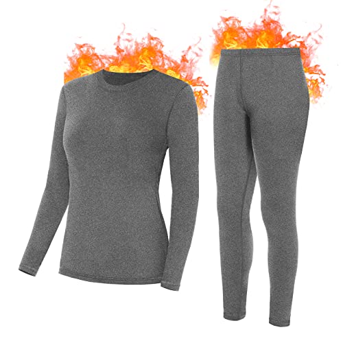 SIHOHAN Damen Thermounterwäsche Set, Warme Unterwäsche gefütterte Long Johns für Damen, Winter Thermo Base Layer für Alltag, Skifahren, Wandern, Joggen, Grau, M von SIHOHAN