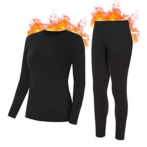 SIHOHAN Damen Thermounterwäsche Set, Warme Unterwäsche gefütterte Long Johns für Damen, Winter Thermo Base Layer für Alltag, Skifahren, Wandern, Joggen,Schwarz, L von SIHOHAN