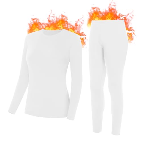 SIHOHAN Damen Thermounterwäsche Set, Warme Unterwäsche gefütterte Long Johns für Damen, Winter Thermo Base Layer für Alltag, Skifahren, Wandern, Joggen, Weiß, 2XL von SIHOHAN