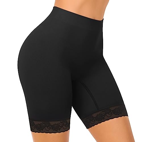 SIHOHAN Radlerhose Damen kurz mit Spitze, Lange Unterhose Damen Boxershorts, Kurze Leggings Hose unter Kleid Unterziehhose(Schwarz,L) von SIHOHAN