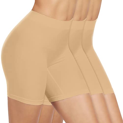 SIHOHAN Radlerhose Damen kurz, Unterhosen mit Bein Boxershorts Damen Kurze Leggings Shorts, Unterziehhose Hose unter Kleid Radler Unterwäsche, hohe Taille und Bequem(3 X Beige,L) von SIHOHAN