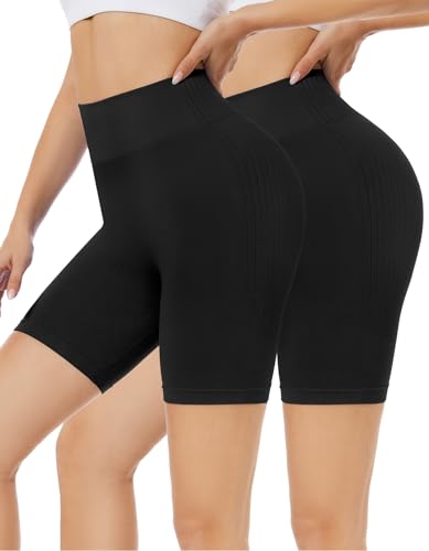 SIHOHAN Gym Shorts Damen, Kurze Sporthose Radlerhose Push Up Sport Shorts High Waist Sport Leggings Damen Kurz Fitness(2 Pack Schwarz,L) von SIHOHAN