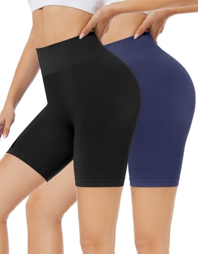 SIHOHAN Gym Shorts Damen, Kurze Sporthose Radlerhose Push Up Sport Shorts High Waist Sport Leggings Damen Kurz Fitness(Schwarz + Navy Blau,3XL) von SIHOHAN