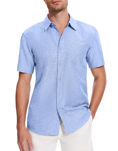 SIHOHAN Hemd Herren Kurzarm Herren Freizeithemd Businesshemd mit Brusttasche Sommer Strand Kurzarm Button Regular Fit Shirt Oberteile Modern Einfarbig Basic Hemd für Männer(D-blau,M) von SIHOHAN