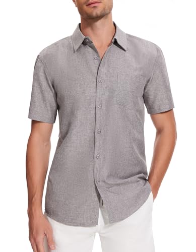 SIHOHAN Hemd Herren Kurzarm Herren Freizeithemd Businesshemd mit Brusttasche Sommer Strand Kurzarmhemd Hemd Button Regular Fit Shirt Oberteile Modern Einfarbig Basic Hemd für Männer von SIHOHAN