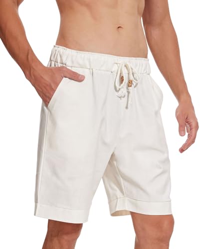 SIHOHAN Kurze Hosen Herren Sommer Leinenshorts - Leicht Herren Shorts Elastische Taille Luftige Beach Shorts Leinenhose mit Gummizug und Taschen für Männer von SIHOHAN