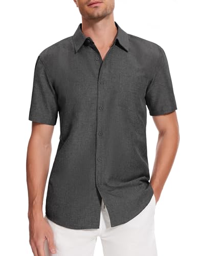 SIHOHAN Herren Kurzarm Freizeithemd Businesshemd Mit Brusttasche Sommer Strand Button Regular Fit Shirt Oberteile Modern Einfarbig Basic für Männer (Dunkelgrau, 3XL) von SIHOHAN