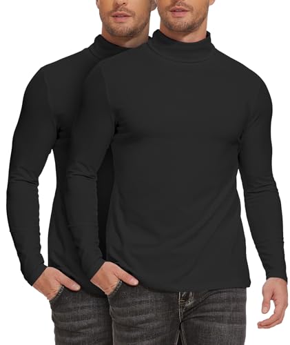 SIHOHAN Herren Rollkragenshirt Basic Rollkragenpullover - Slim fit Langarmshirt Innenfleece Thermounterwäsche Oberteil Langarm Herren Rollkragen Pullover Longsleeve（2 Schwarz，XL von SIHOHAN