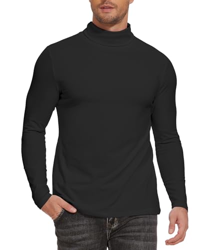 SIHOHAN Herren Rollkragenshirt Basic Rollkragenpullover Slim fit Langarmshirt Innenfleece Thermounterwäsche Oberteil Langarm Herren Rollkragen Pullover Longsleeve(Schwarz,XXL) von SIHOHAN