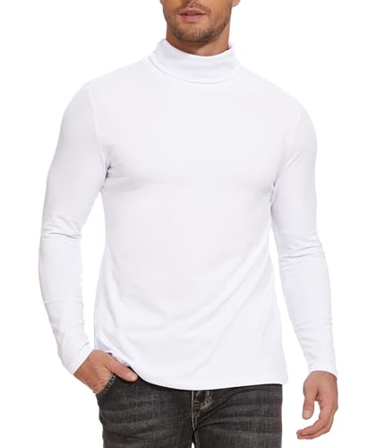 SIHOHAN Herren Rollkragenshirt Basic Rollkragenpullover Slim fit Langarmshirt Innenfleece Thermounterwäsche Oberteil Langarm Herren Rollkragen Pullover Longsleeve(Weiß,M) von SIHOHAN