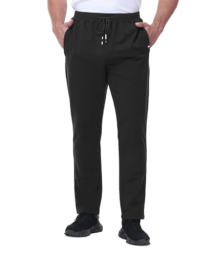 SIHOHAN Jogginghose Herren Baumwolle Sporthose - Männer Lang Trainingshose Atmungsaktiv Sweatpants Loose Fit Freizeithose mit Gummizug Reißverschlusstaschen(Schwarz,M) von SIHOHAN