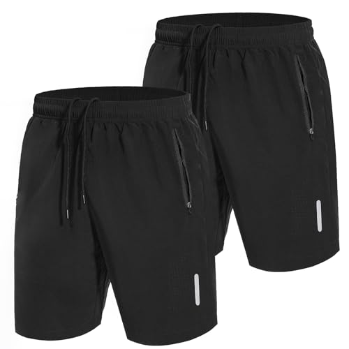 SIHOHAN Kurze Hosen Herren Sporthose Schnelltrocknend Sportbekleidung Jogginghose Sport Shorts mit Reißverschlusstasch Geeignet für Verschiedene Freizeit und Sport Gelegenheiten(2Schwarz,M) von SIHOHAN