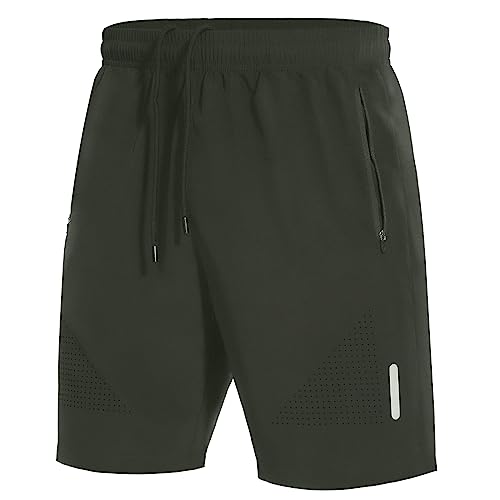 SIHOHAN Kurze Hosen Herren Sporthose Schnelltrocknend Sportbekleidung Jogginghose Sport Shorts mit Reißverschlusstasch Geeignet für Verschiedene Freizeit und Sport Gelegenheiten(Grün,M) von SIHOHAN