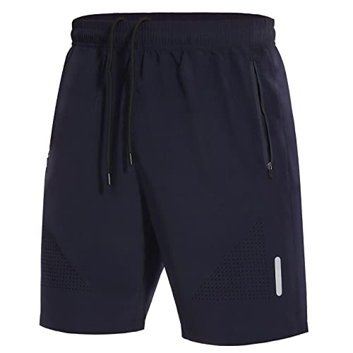 SIHOHAN Kurze Hosen Herren Sporthose Schnelltrocknend Sportbekleidung Jogginghose Sport Shorts mit Reißverschlusstasch Geeignet für Verschiedene Freizeit und Sport Gelegenheiten(Marineblau,M) von SIHOHAN