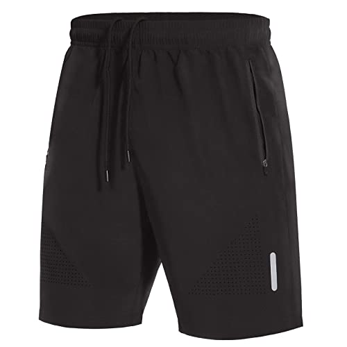 SIHOHAN Kurze Hosen Herren Sporthose Schnelltrocknend Sportbekleidung Jogginghose Sport Shorts mit Reißverschlusstasch Geeignet für Verschiedene Freizeit und Sport Gelegenheiten(Schwarz,L) von SIHOHAN