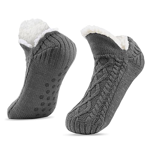 SIHOHAN Kuschelsocken Herren, Dicke Kurze Pantoffelsocken Rutschfeste, Flauschige Winter Stricksocken Stoppersocken mit ABS Anti Noppen Warme Bettsocken 43-46 (Dunkelgrau) von SIHOHAN
