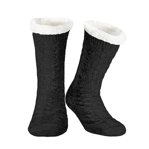 SIHOHAN Kuschelsocken Herren, Dicke Pantoffel Socken Rutschfeste Super Weiche, Wintersocken Stoppersocken mit Fleece Futter und ABS Anti-Rutsch-Socken Noppen Weihnachtssocken 43-46 (Schwarz) von SIHOHAN