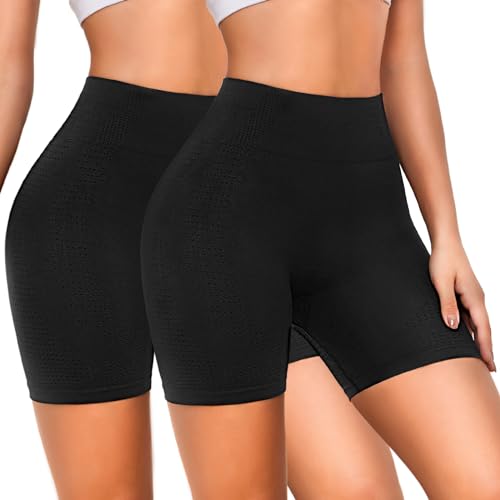 SIHOHAN Radlerhose Damen Kurze Sporthose Leggings High Waist Sport Shorts Sommer Elastisch Bauchweg Fitness Hotpants(2 Pack Schwarz,L) von SIHOHAN