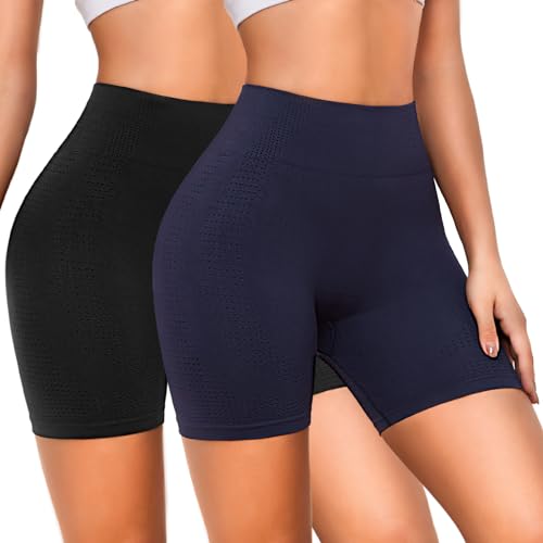 SIHOHAN Radlerhose Damen Kurze Sporthose Leggings High Waist Sport Shorts Sommer Elastisch Bauchweg Fitness Hotpants(Schwarz + Navy Blau,M) von SIHOHAN