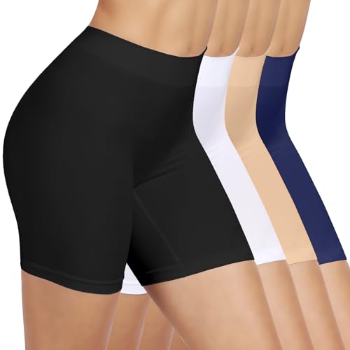 SIHOHAN Radlerhose Damen kurz, Unterhosen mit Bein Boxershorts Damen Kurze Leggings Shorts, Unterziehhose Hose unter Kleid Radler Unterwäsche, hohe Taille und Bequem(Schwarz+weiß+beige+blau,3XL) von SIHOHAN