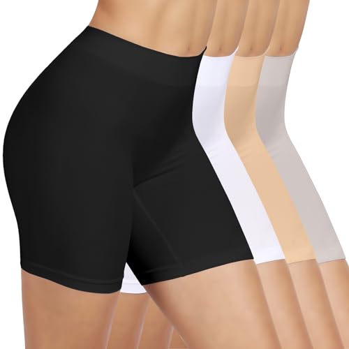 SIHOHAN Radlerhose Damen kurz, Unterhosen mit Bein Boxershorts Damen Kurze Leggings Shorts, Unterziehhose Hose unter Kleid Radler Unterwäsche, hohe Taille und Bequem(Schwarz+weiß+beige+grau,S) von SIHOHAN