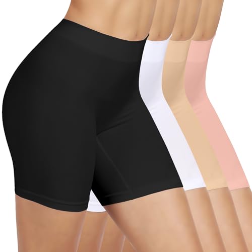 SIHOHAN Radlerhose Damen kurz, Unterhosen mit Bein Boxershorts Damen Kurze Leggings Shorts, Unterziehhose Hose unter Kleid Radler Unterwäsche, hohe Taille und Bequem(Schwarz+weiß+beige+rosa,3XL) von SIHOHAN