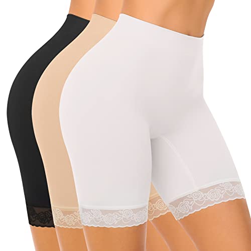 SIHOHAN Radlerhose Damen kurz mit Spitze, Lange Unterhose Damen Boxershorts, Kurze Leggings Hose unter Kleid Unterziehhose(Schwarz+Weiß+Beige,XL) von SIHOHAN