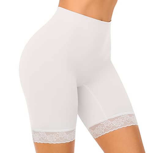 SIHOHAN Radlerhose Damen kurz mit Spitze, Lange Unterhose Damen Boxershorts, Kurze Leggings Hose unter Kleid Unterziehhose(Weiß,3XL) von SIHOHAN