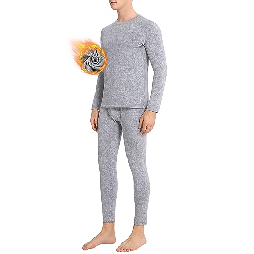 SIHOHAN Thermounterwäsche Herren Set, Funktionsunterwäsche, Skiunterwäsche, Thermo Unterwäsche Männer Winter mit Innenfleece (Hellgrau, 2XL) von SIHOHAN