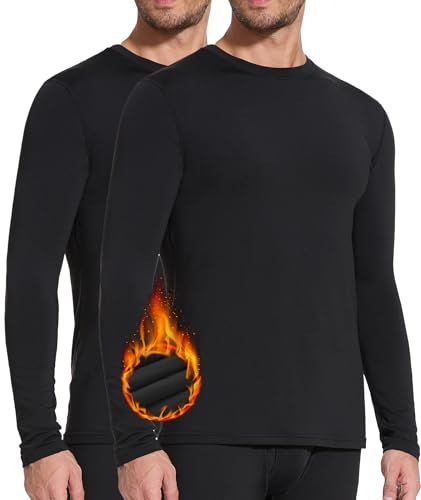 SIHOHAN Thermounterwäsche Herren Winter Innenfleece Thermowäsche Rundhals Langarm Thermohemd Warm Atmungsaktiv Thermo Oberteil Warm Unterwäsche Thermounterhemd für Männer (2*Schwarz,XXL) von SIHOHAN
